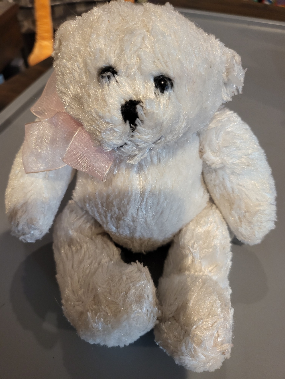 Kuddle Me Toys White Teddy Bear Plush Pink Bow 9"